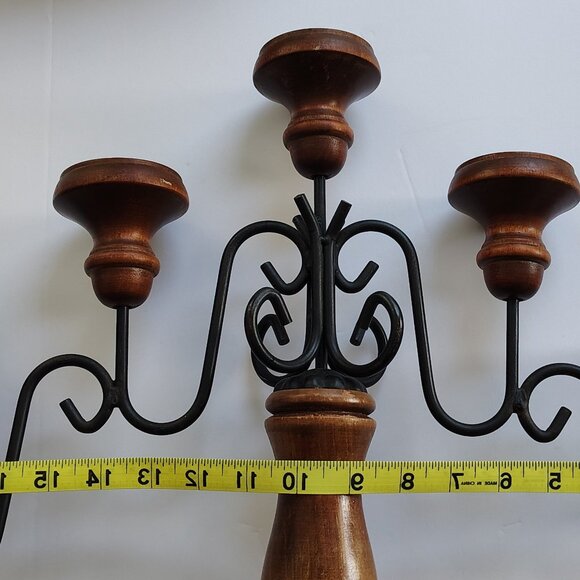 Boho Chic Candleabra Brown Wood 5 Candleholder Black Metal Casual - Picture 2 of 16